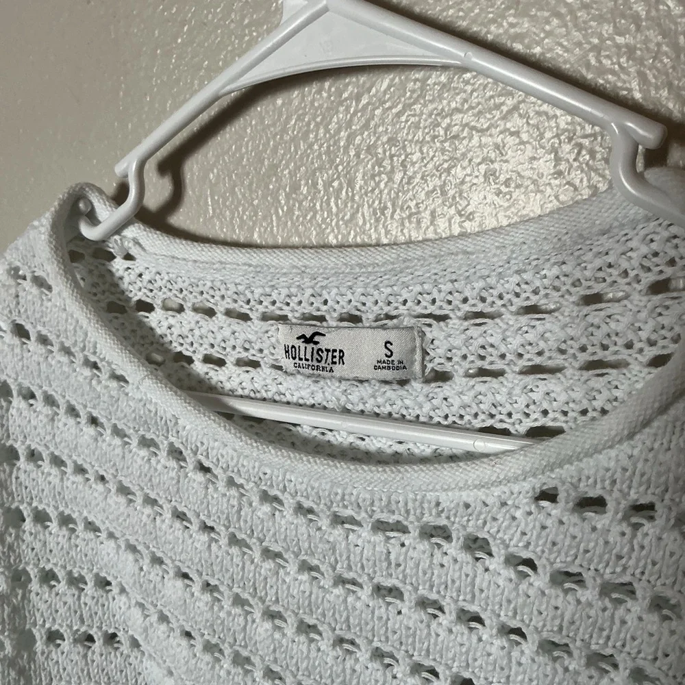 Hollister White Open-Knit Crochet Sweater Crop Small Boho Beach Cover-up - Picture 3 of 5